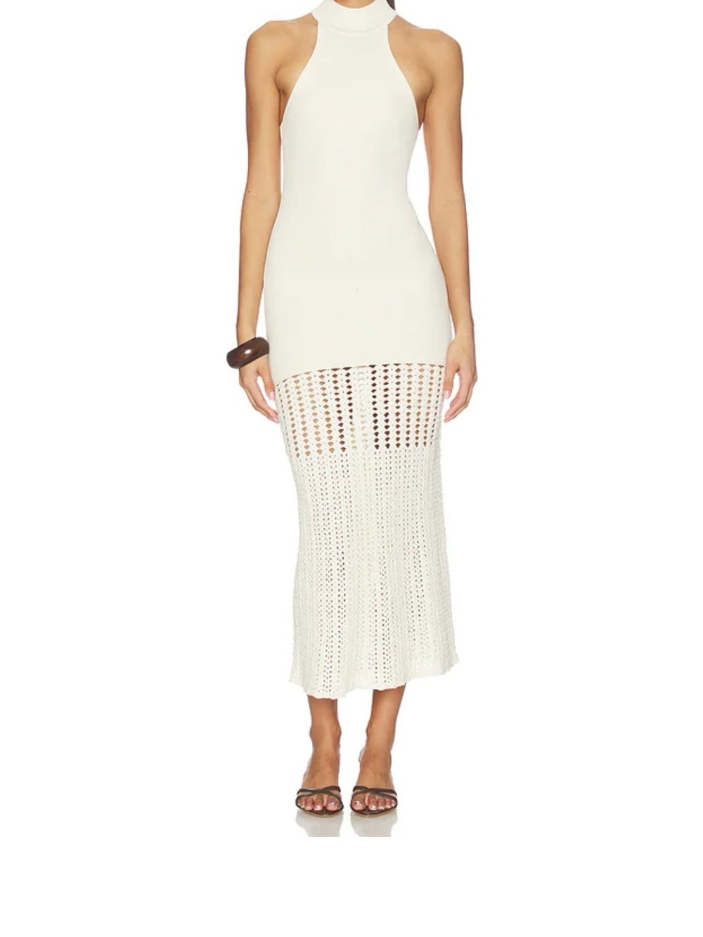 Tularosa White High-Neck Crochet-Hem Maxi Skirt